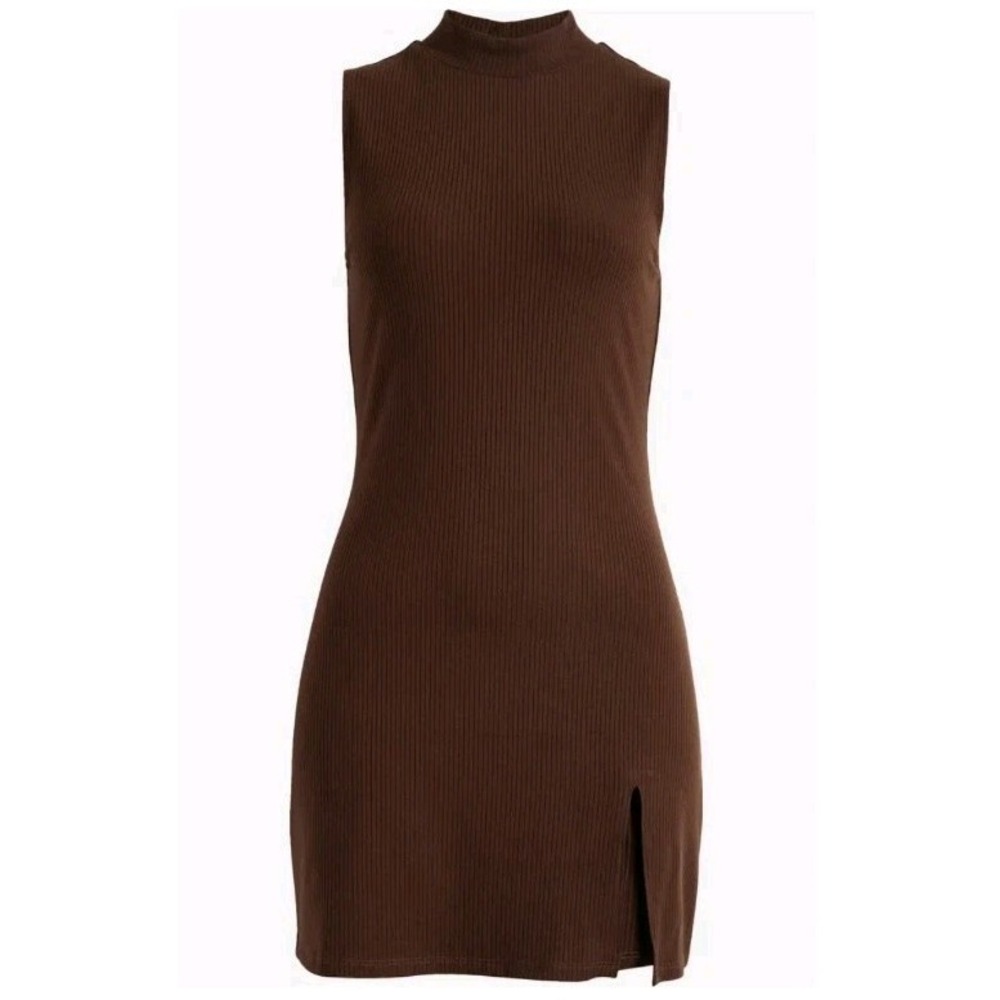 Reformation Skylar Mock Neck Ribbed MiniDress In Cafe Brown Size XS NWT